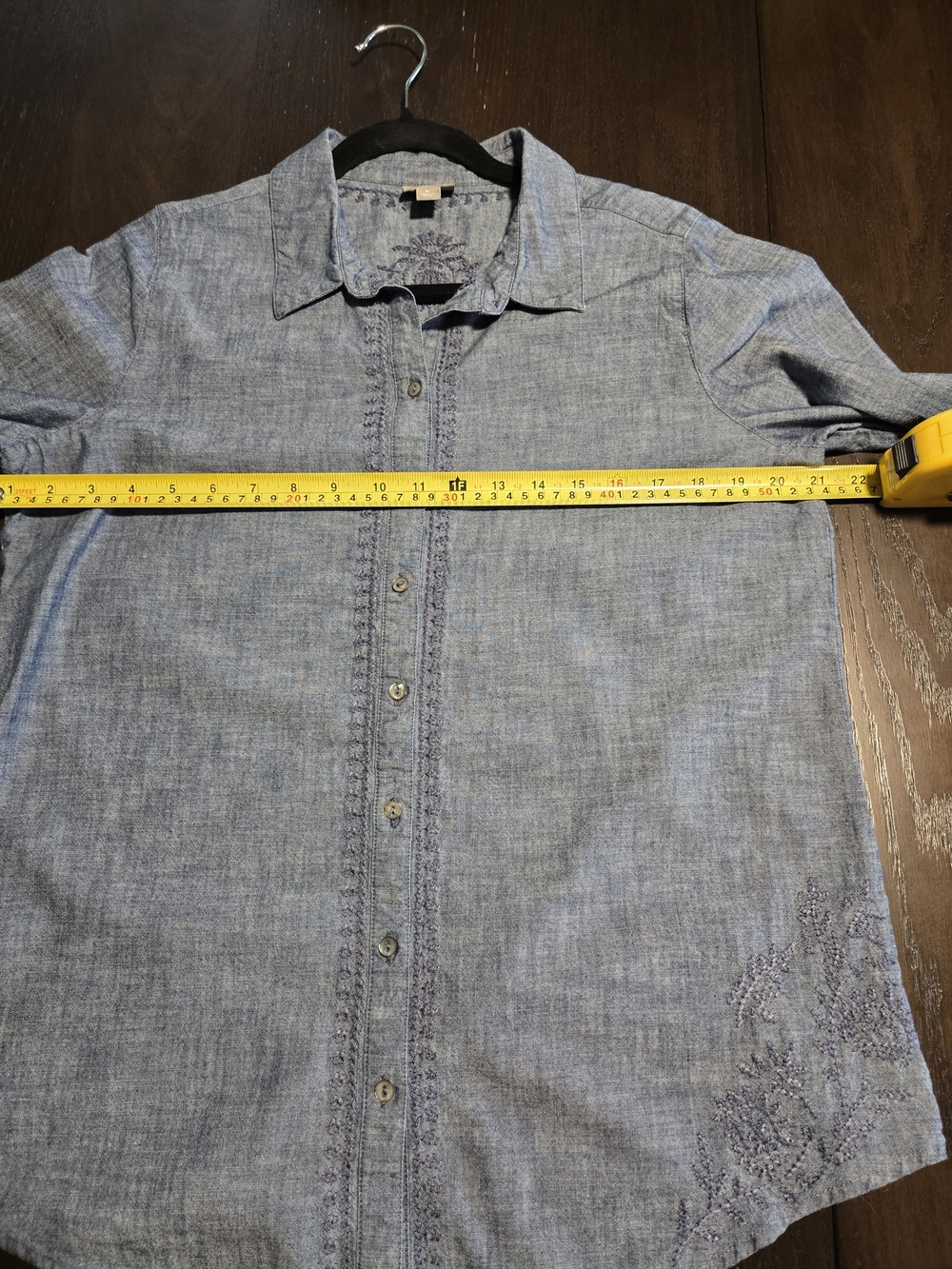 J. Jill Blue Chambray Embroidered Button Down Shirt. 100% Cotton. - Picture 11 of 14